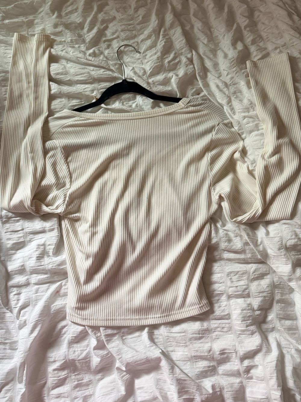 Two Ribbed Long Sleeve Tops - Cream & Blush - Picture 5 of 5